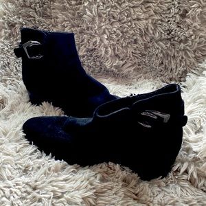 Black suede Italian boots with pewter hardware